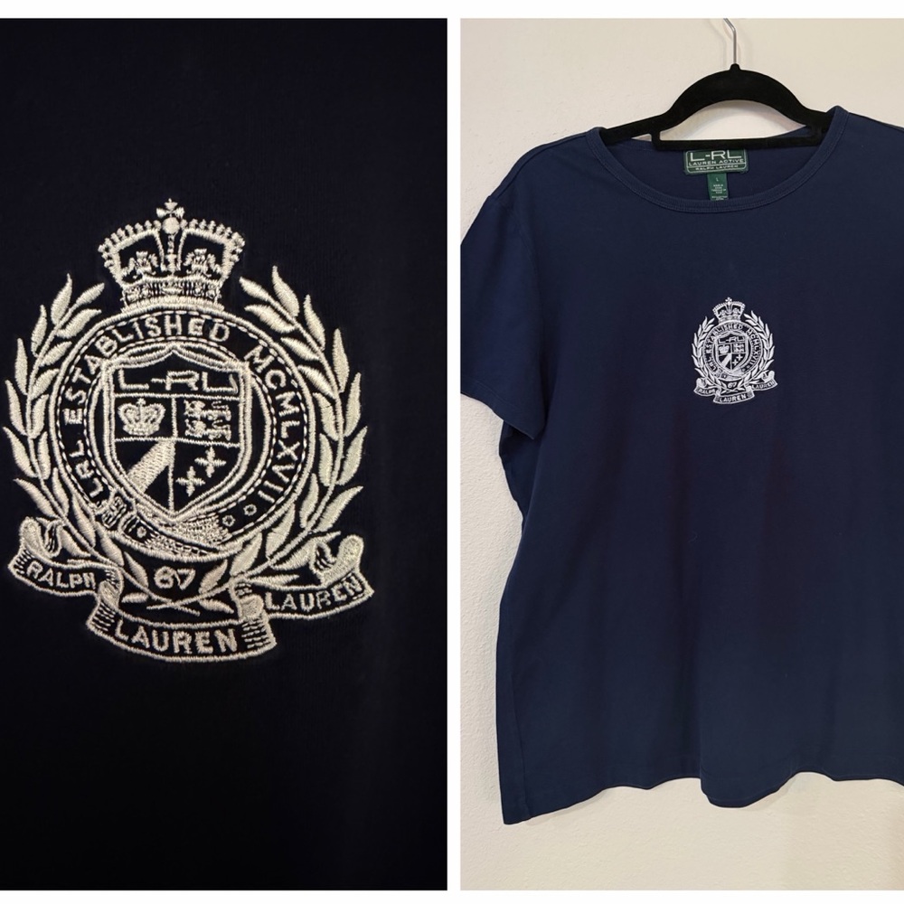 Ralph Lauren L-RL Blue T-Shirt with Crest embroidery